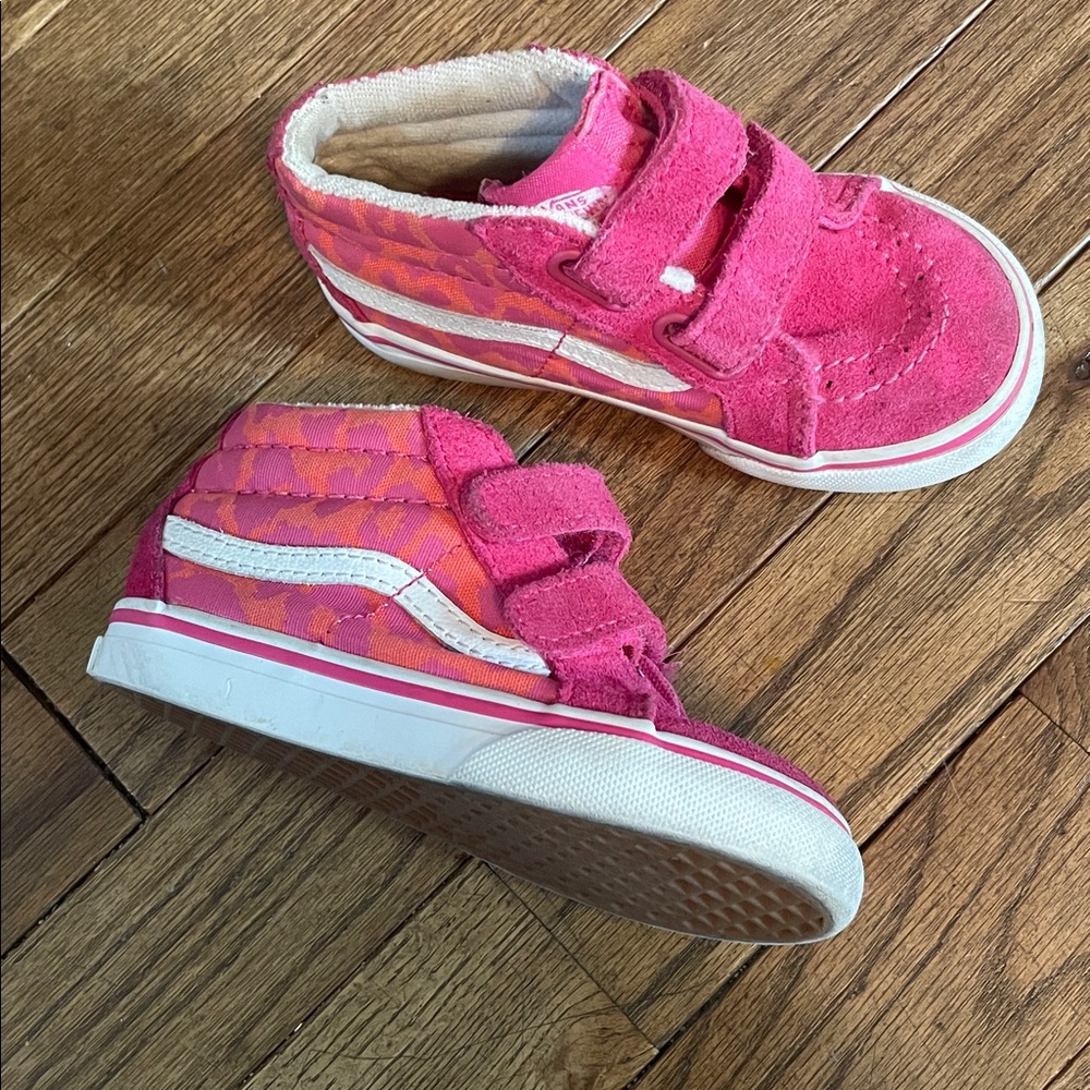 Vans Kids' Pink and Orange Leopard Velcro Sneakers size 7 toddler